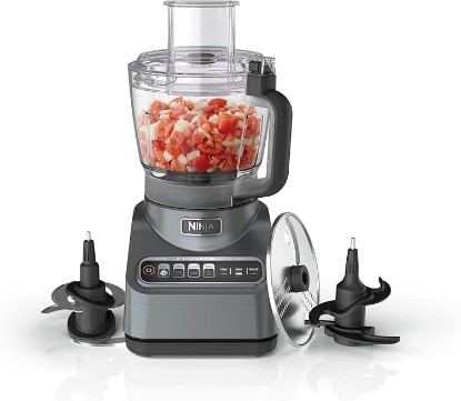 Picture of Ninja Food Processor, Professional Plus, 1000 Peak Watts, 4 Functions for Chopping, Slicing, Purees & Dough with 9-Cup Processor Bowl, 3 Blades, Food Chute & Pusher, Silver, BN601
