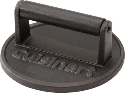 Picture of Cuisinart 6.5" Cast Iron Smashed Burger Press, Round Flat Edge Grill Press for Crispy Smash Burgers, Burger Tool for Grill and Griddle Accessories, for BBQs and Tailgates