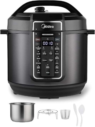 Picture of Midea 12-in-1 Electric Pressure Cooker, 8 Quarts, 12 Presets, Multi-Functional Programmable Slow Cooker, Rice Cooker, Steamer, Sauté Pan, Yogurt Maker, and More, Stainless Steel