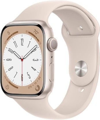 Picture of Apple Watch Series 8 [GPS, 45mm] - Starlight Aluminum Case with Starlight Sport Band, M/L (Renewed)