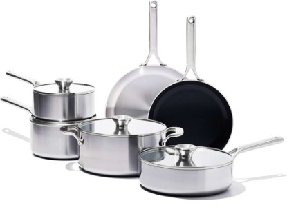 Picture of OXO Mira Tri-ply Stainless Steel, 10 Piece Cookware Pots and Pans Set, Skillets, Saute, Saucepans, Lids,Incl Ceramic Nonstick Frying Pan,Induction,Multi Clad,Metal Utensil Safe,Dishwasher & Oven Safe
