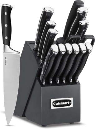 Picture of Cuisinart 15-Piece Knife Set with Block, High Carbon Stainless Steel, Forged Triple Rivet, Black/Black C77BTR-15PBK