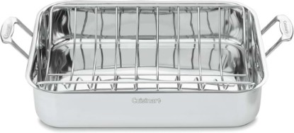 Picture of Cuisinart 16-Inch Roasting Pan, Induction Compatible Premium Rectangular Roaster Pan With Rack, Stainless Steel Roasting Pan with Rack, Large Capacity, Dishwasher Safe