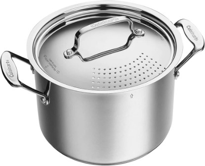 Picture of Cuisinart 766S-22 6 Qt. Stainless Steel Pasta Pot w/Straining Cover Chef's-Classic-Stainless-Cookware-Collection, 6-Quart