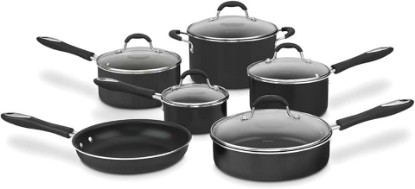 Picture of Cuisinart Advantage Nonstick Cookware Set, 11-Piece Pots and Pans Cooking Set with Aluminum Core for Quick and Even Heating, Easy Grip Handles, Dishwasher Safe, 55-11BK