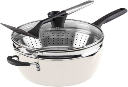 Picture of Cuisinart Preferred Pan 4-Pc Set - Crème de la Creme (4.5 Qt. Multi-Purpose Pan w/Cover, Steamer, Slotted Turner)