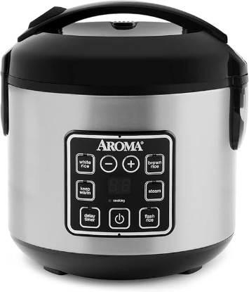 Picture of AROMA Digital Rice Cooker, 4-Cup (Uncooked) / 8-Cup (Cooked), Steamer, Grain Cooker, Multicooker, 2 Qt, Stainless Steel Exterior, ARC-914SBD