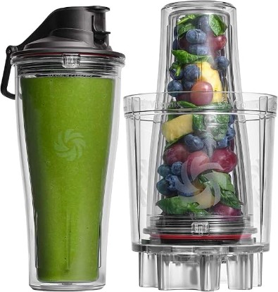 Picture of Vitamix Personal Cup Adapter, BPA-Free, Dishwasher-Safe, Two 20-Ounce Blender Cups, Two Lids, and One Blender Adapter with Stainless-Steel Blades, Not Compatible with Ascent or Venturist Series