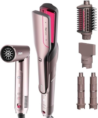 Picture of Shark FlexFusion Hair Straightener & Powerful Hair Dryer with Fusion Hair Brush, Ceramic Air Styler with Auto-Wrap Curlers & Concentrator, Ceramic Plates, Cosmic Blush HD641S