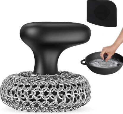 Picture of Cast Iron Scrubber | Dish Scrub Brush | 316 Cleaner Chainmail Scrubber for Cast Iron Pan Skillet Cleaner - Dish Scouring Pad Dishwasher Safe Cleaning Kit, Black 02