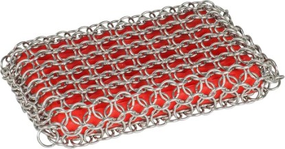 Picture of Lodge Chainmail Scrubber for Cast Iron Pans - Heavy Duty Stainless Steel Scrubbing Pad for Skillets, Dutch Ovens & Griddle Pans - Essential Cast Iron Cleaning Tool - Red