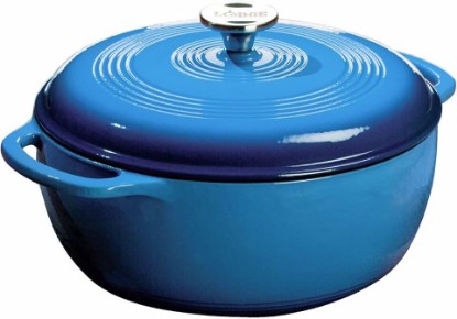 Picture of Lodge Essential Enamel Cast Iron Dutch Oven - Perfect for Bread Baking, Braising, Marinating & Slow Cooking - Features Moisture-Sealing Lid & Dual Handles - Kitchen Essentials - 6 Quarts - Caribbean Blue