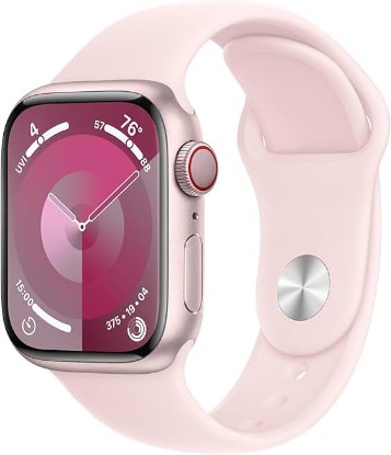 Picture of Apple Watch Series 9 [GPS + Cellular 41mm] Pink Aluminum Case with Pink Sport Band S/M (Renewed)