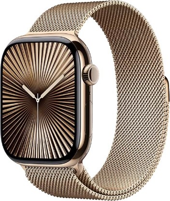 Picture of Apple Watch Series 10 [GPS + Cellular 46mm case] Smartwatch with Gold Titanium Case with Gold Milanese Loop - M/L. Fitness Tracker, ECG App, Always-On Retina Display, Carbon Neutral Carbon Neutral Certified by SCS Global Services