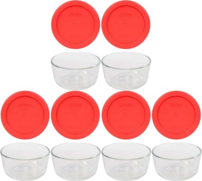 Picture of Pyrex 7200 2 Cup Glass Bowls & 7200-PC Red Food Storage Replacement Lids (6-Pack) - Made in USA