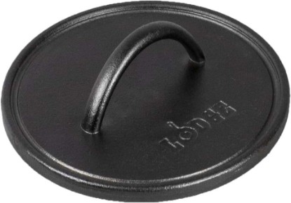 Picture of Lodge Pre-Seasoned Round Cast Iron Press - Cast Iron Griddle Press for a Restaurant-Quality Sear - Unparalleled Heat Retention - Use on the Stove or the Grill - 8 Inch