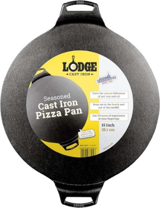 Picture of Lodge Seasoned Cast Iron Pizza Pan 15 Inch - Pre-Seasoned, Round Pizza Pan with Dual Assist Handles - Even Heat Distribution- PFAS-Free, Non-Toxic Cookware - Oven Safe
