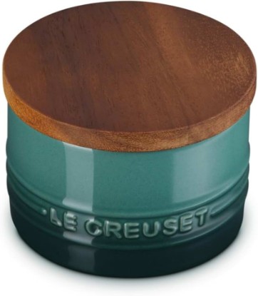 Picture of Le Creuset Signature Small Salt Cellar and Storage Canister with Wood Lid, 7 oz., Artichaut