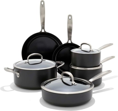 Picture of OXO Enhanced 10 Piece Cookware Pots & Pans Set, PFAS-Free Ceramic Nonstick, Durable Hard Anodized Cookware, Scratch Resistant, Stainless Steel Handle, Good Grips, Dishwasher & Oven Safe, Black