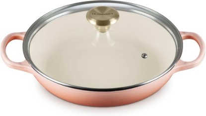 Picture of Le Creuset Enameled Cast Iron Signature Round Braiser with Glass Lid, 2.25 qt., Peche with Light Gold Knob