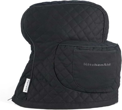 Picture of KitchenAid Fitted Tilt-Head Solid Stand Mixer Cover with Storage Pocket, Quilted 100% Cotton, Matte Black, 14.4"x18"x10", NEW AND IMPROVED FIT
