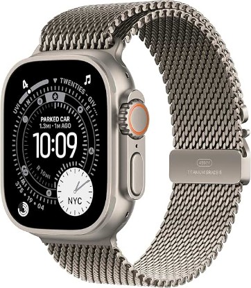 Picture of Apple Watch Ultra 3 [GPS + Cellular 49mm] Running & Multisport Smartwatch w/Rugged Titanium Case w/Natural Titanium Milanese Loop - M. Satellite Communications, Advanced Health & Fitness Tracking