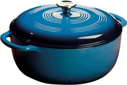 Picture of Lodge Essential Enamel Cast Iron Dutch Oven with Lid 7.5 Quart - Oven-Safe Enamel Cookware up to 500° F - Heat-Retaining Braising & Roasting Pot - Non-Toxic Cookware - Carribean Blue