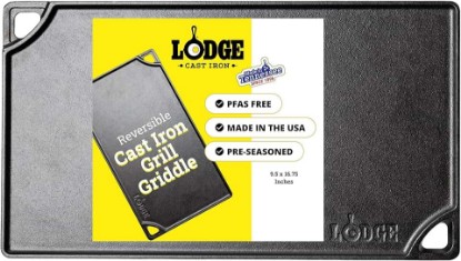 Picture of Lodge Double Play Reversible Cast Iron Grill/Griddle - Dual-Sided with Double Burner Configuration for Eggs, Pancakes, Burgers & More - Seasoned, Non-Toxic Cookware - Heavy-Duty Grill Pan - Black