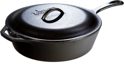 Picture of Lodge 5 Quart Pre-Seasoned Cast Iron Deep Skillet with Lid - Signature Teardrop Handle & Assist Handle - Use in the Oven, on the Stove or Grill, or Over a Campfire - Use to Sear, Sauté, Bake, Broil, Braise, Fry, or Grill - Black