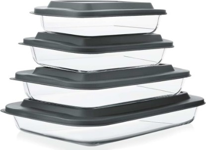 Picture of 8-Piece Deep Glass Baking Dish Set with Plastic lids,Rectangular Glass Bakeware Set with Lids, Baking Pans for Lasagna, Leftovers, Cooking, Kitchen, Freezer-to-Oven and Dishwasher, Gray