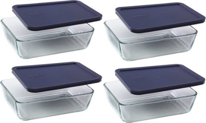 Picture of Pyrex 7211 6-Cup Glass Dish & 7211-PC Dark Blue Lid (4-Pack) - Made in USA