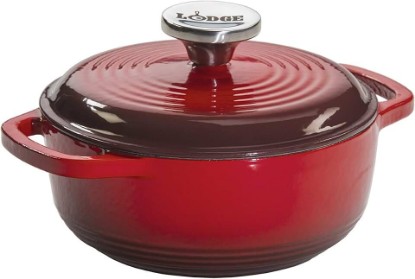 Picture of Lodge 1.5 Quart Enameled Cast Iron Dutch Oven with Lid – Dual Handles – Oven Safe up to 500° F or on Stovetop - Use to Marinate, Cook, Bake, Refrigerate and Serve – Red