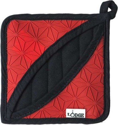 Picture of Lodge 6.5 Inch 2 in 1 Silicone and Fabric Trivet/Potholder - Dishwasher Safe Trivet Designed for Universal Use - Reusable Heat Protection up to 450° - Red and Black