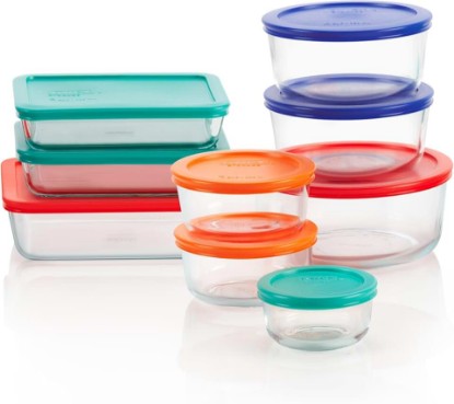 Picture of Pyrex Simply Store (9-Pack) Mixed Sized Glass Food Storage Set, Round & Rectangular Containers With Plastic Lids, BPA-Free, Dishwasher & Microwave Safe