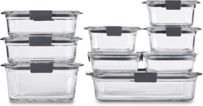Picture of Rubbermaid Brilliance Glass Food Storage Containers, Assorted Sizes, Set of 9, BPA-Free, Leak-Proof, Clear