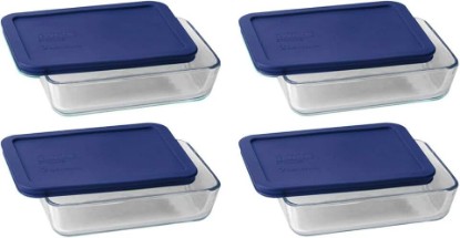 Picture of Pyrex 7210 3-Cup Glass Dish & 7210-PC Dark Blue Lid (4-Pack) - Made in USA