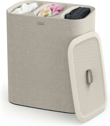 Picture of Joseph Joseph Tota Trio 90 liter/23.8 gallon Laundry Hamper Separation Basket with lid, 3 Removable Washing Bags with Handles- Ecru