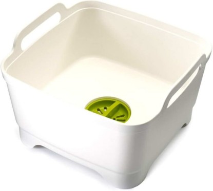 Picture of Joseph Joseph Wash & Drain Kitchen Dish Tub Wash Basin with Handles and Draining Plug, 9 liters/2.3 Gallons, White/Green