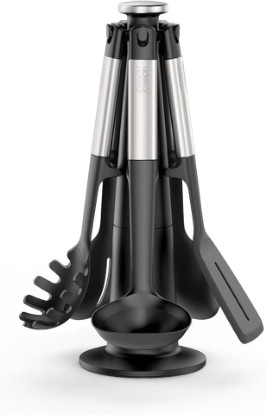 Picture of Joseph Joseph Elevate 5-piece Silicone Kitchen Utensils Carousel, BPA Free, Heat Resistant Non Stick Utensil Set, Weighted Stainless Steel Handles