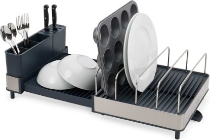 Picture of Joseph Joseph Extend Max Steel Expanding Dish Drying Rack, high Capacity for Large Items, Cutlery and Knife Holder, Swivel Draining Spout, Stainless Steel