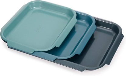 Picture of Joseph Joseph Nest™ Bake 3-Piece Non-Stick Baking Sheet Pan Set, Carbon Steel, Easy-Pull Handles, Stackable, Space-Saving Design, 10-Year Guarantee