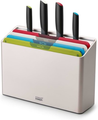Picture of Joseph Joseph Folio Icon 8-Piece Multi Colour coded Cutting Board Set with Japanese Stainless Steel Knives, Slimline case for organized Kitchen storage, Silver