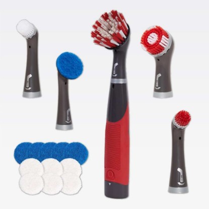 Picture of Rubbermaid Reveal Power Scrubber 18-Piece Kit, Cordless Electric Battery Powered Scrub Brush, Water Resistant, for Home/Kitchen/Bathroom/Grout/Tile/Shower/Tub
