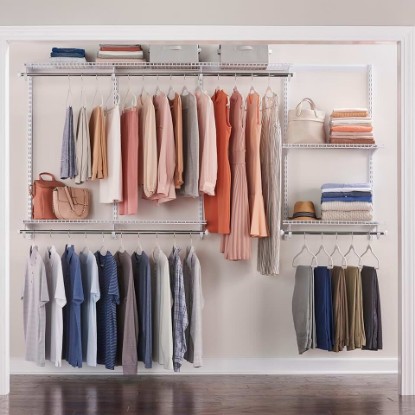 Picture of Rubbermaid Configurations Custom Closet Kit 4-8 Ft. Adjustable Metal Wire Shelving White Finish Expandable Organization System Hardware Included for Home Closet/Pantry/Laundry/Mudroom