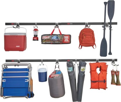 Picture of Rubbermaid 15-Piece FastTrack Garage Wall-Mounted Storage Kit, 4 Rails and 11 Hooks, for Home/House/Tool/Sports/Equipment/Utility Purposes