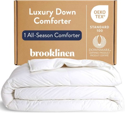 Picture of Brooklinen All-Season Canadian Down Comforter, Luxury Medium Warmth Duvet Insert, 100% Cotton Sateen Shell, Fluffy Year-Round Bedding, Baffle Box, Secure Duvet Loops - Twin/Twin XL