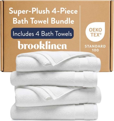 Picture of Brooklinen Super-Plush Turkish Cotton Bath Towels - Set of 4 - Cotton, 820 GSM, Highly Absorbent, Machine Washable, Perfect for Home & Bathroom (30" x 58", Solid White)