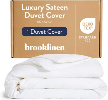 Picture of Brooklinen Luxury Sateen Duvet Cover - 100% Cotton, King/California King Size in White with Extra-Long Corner Ties and Button Closure - Best King/Cali King Duvet Covers