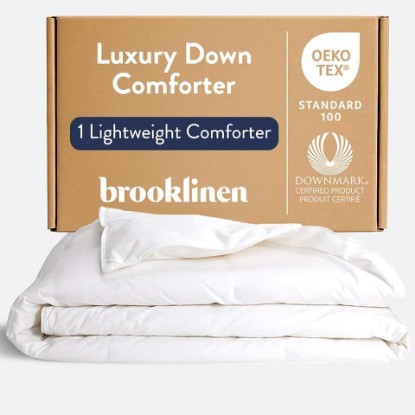 Picture of Brooklinen Lightweight Luxury Down Comforter, 100% Natural Canadian Duck Down Duvet Insert - 650 Fill Power, 100% Cotton Shell, Full/Queen Size Comforter for Warm Sleepers