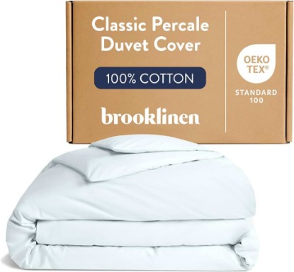 Picture of Brooklinen Luxury Percale Duvet Cover – 100% Cotton, Cool, Crisp, Extra-Long Corner Ties, Button Closure, Soft & Breathable – Machine Washable, Duvet Cover Full/Queen Bed Sizes (Sky)